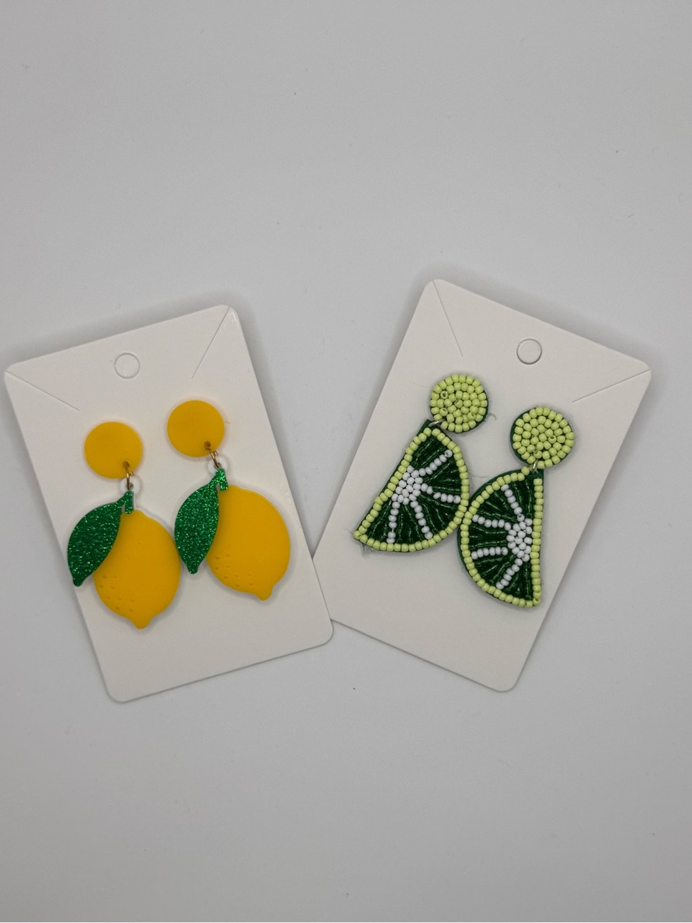 Set of 2 -  Beaded Yellow Lemon Drop Earrings & Lime Slice earrings